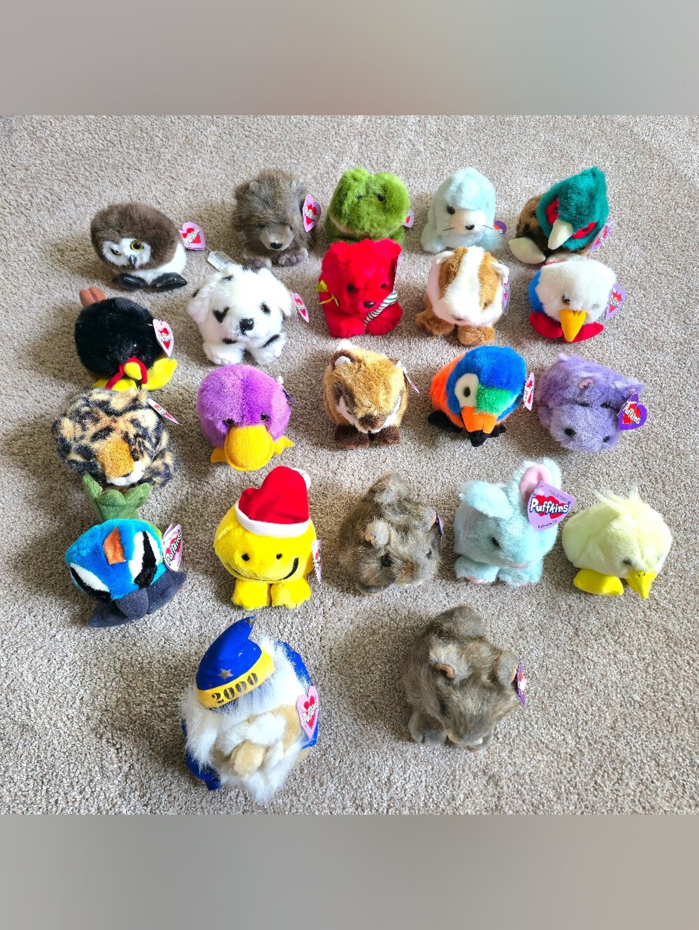 Lot 22 Vintage Swibco Puffkins Plush Animals 1997-2001 Tags Collection Happy Fac
